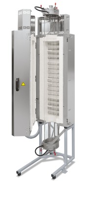 Tube furnace RSV 170/1000/11 with gas-tight quartz glass working tube and water-cooled vacuum flanges