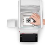 Ohaus Explorer EX Analytical Balance with automatic motorized draftshield doors open.