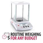 Ohaus PR Series Analytical Balance (0.1mg) with glass draftshield.
