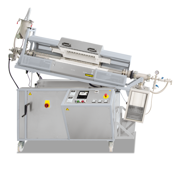 Rotary tube furnace RSRC 80/500/11 with feeding system and gas supply system 26 for processes under protective gas